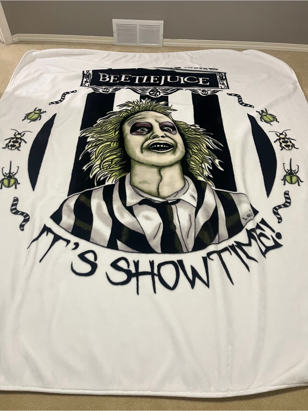 2023 Beetlejuice “It’s Show Time!” Fleece Plush Blanket from Spirit Halloween